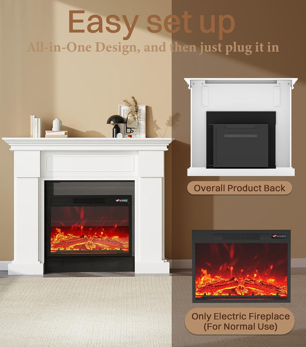 55" Electric Fireplace with Mantel,TV Stand, 23" Fireplace Heat, 8H...