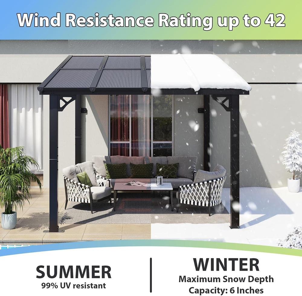 Aoxun 8’x10’ Gazebo with Aluminum Frame & Polycarbonate Panel, Black