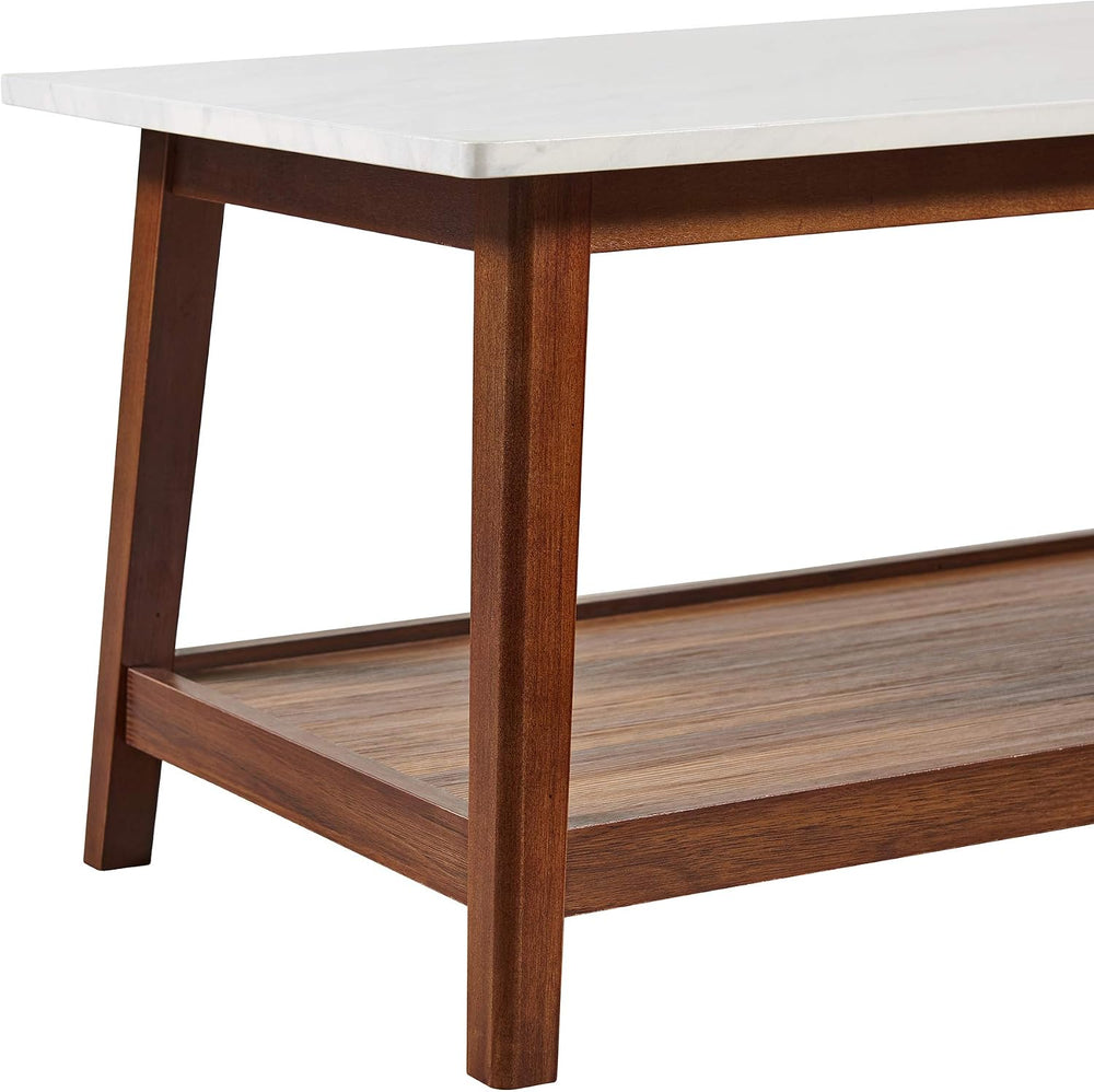 Teamson Home Kingston Wooden Coffee Table with Storage and Marble-Look Top fo...
