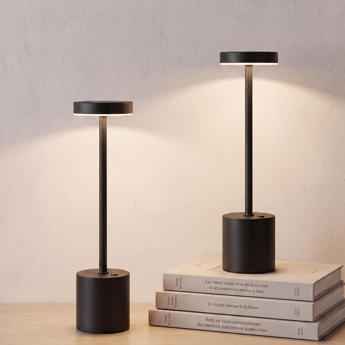 Cordless Table Lamp Set of 2, Black Rechargeable Table Light