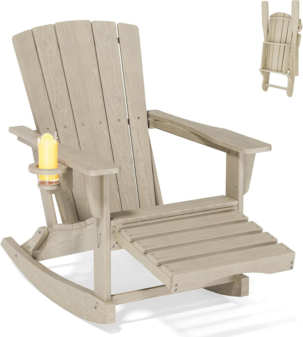 Adirondack Rocking Chair with Retractable Ottoman,Outdoor Folding Adirondack ...