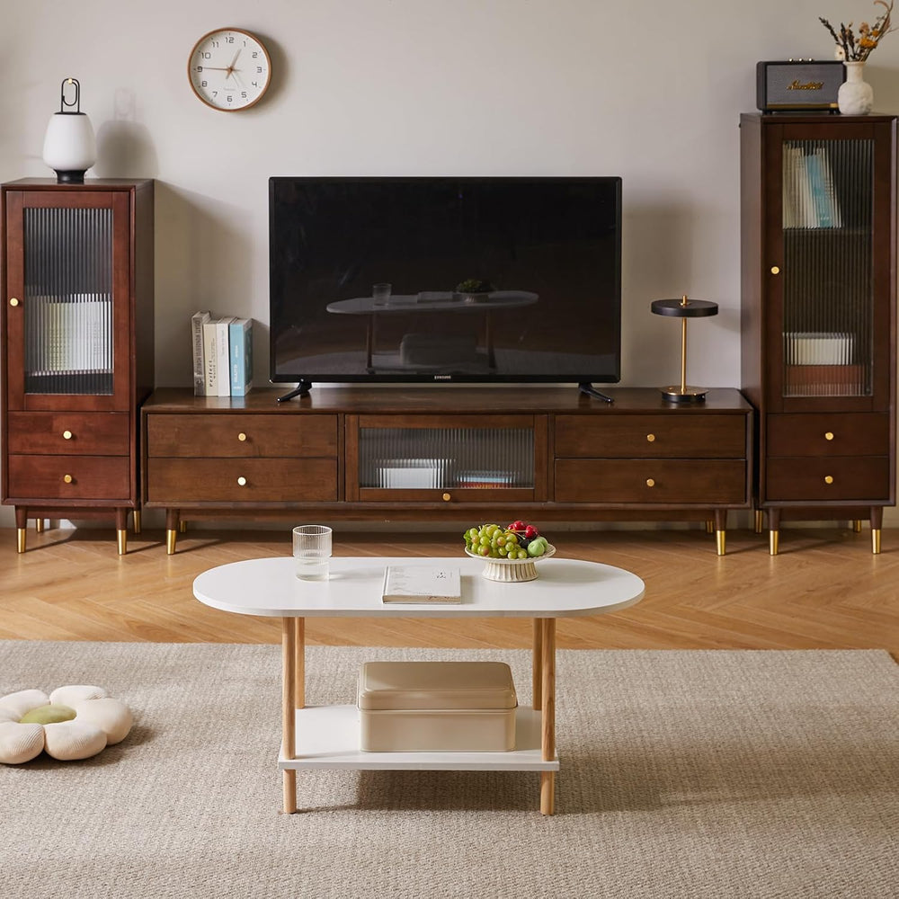 Aibiju Oval Coffee Table White, Small Wooden Coffee Table for Small Space, Te...