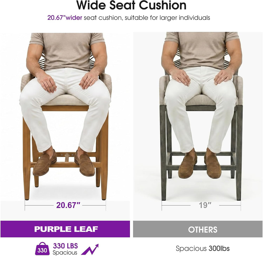 PURPLE LEAF Patio Bar Stool Set of 4 Aluminum Outdoor Rattan Barstools Teak