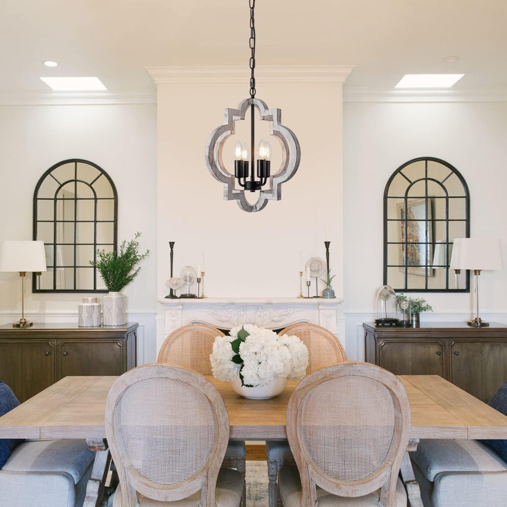 4-Light 15" Farmhouse Orb Chandelier Rustic Handmade Distressed White Wo...