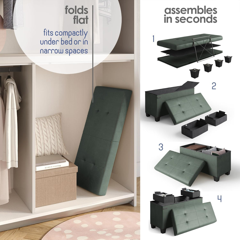 Storage Ottoman Bench with Bins, 30-in Storage Bench for Bedroom End of Bed, ...