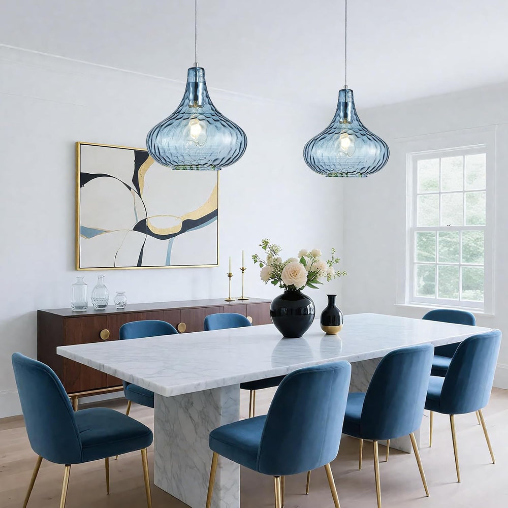 11 Inch Blue Hammered Glass Pendant Light Brushed Nickel Ceiling Lamp