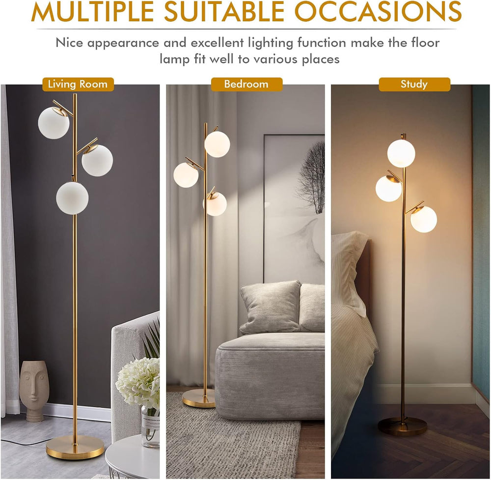 Tangkula 3-Globe Floor Lamp, Modern Freestanding Lamp w/Foot Switch & 3 E...