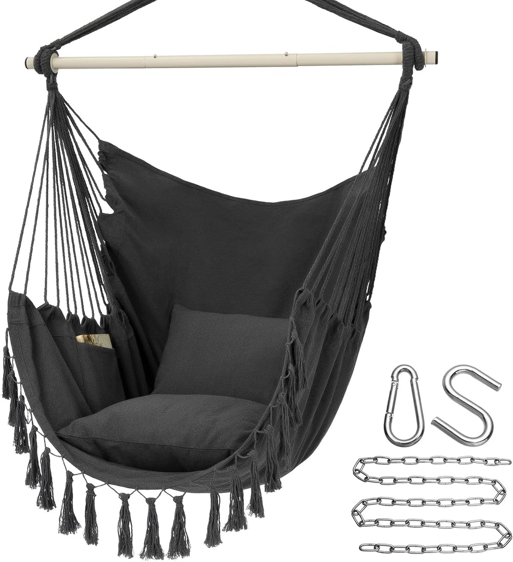 Y- STOP Hammock Chair Hanging Rope Swing, Max 500 Lbs, 2 Cushions Included, L...
