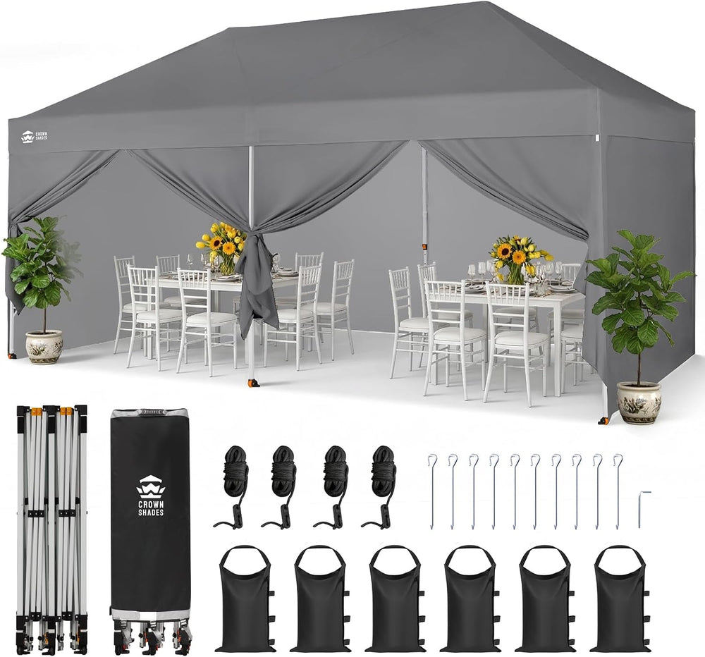 CROWN SHADES 10x20 Pop Up Canopy Tent, Event Shelter, Gray