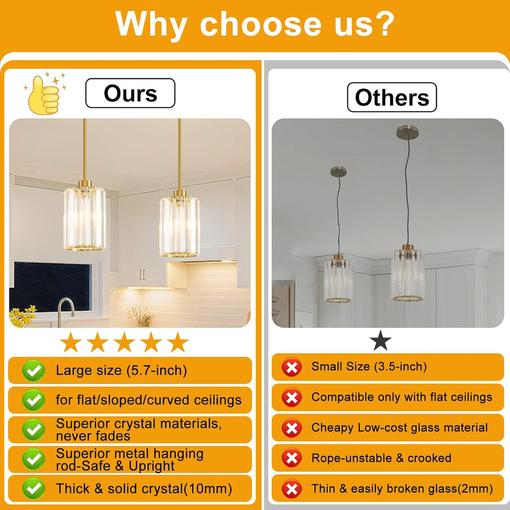 2 Pack Pendant Lights Kitchen Island, Modern Gold Pendant Light Fixtures, Min...