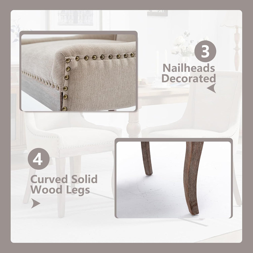Beige Dining Chairs Set of 6, Fabric Upholstered Kitchen Chairs