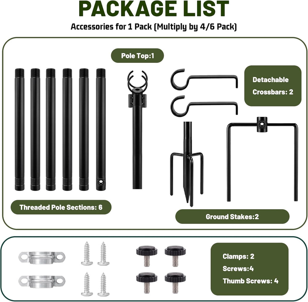 4 Pack Outdoor String Light Poles 10 ft with Detachable Side Crossbars