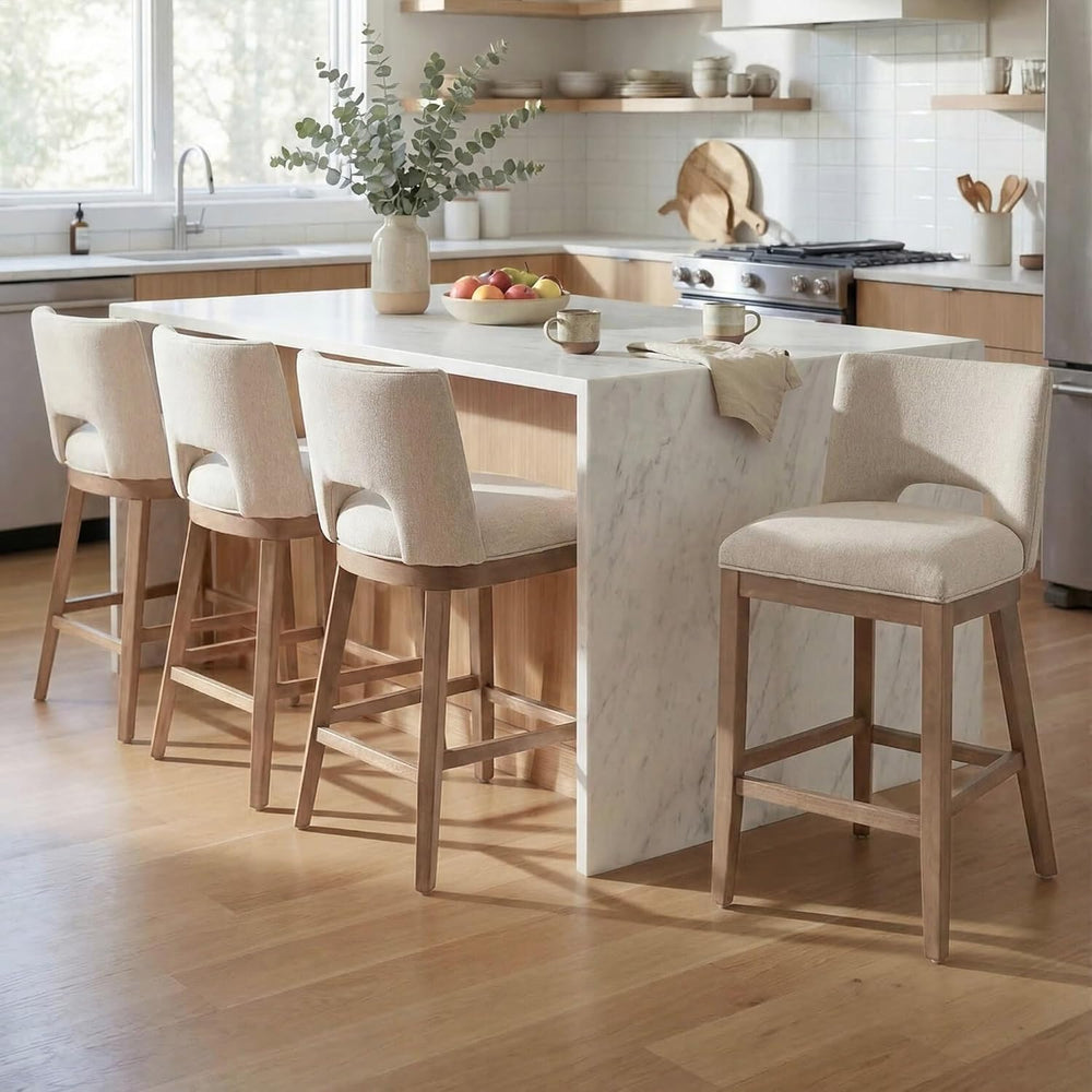 Farmhouse Bar Stools Set of 4, 26" Counter Height Barstools, Linen Uphol...