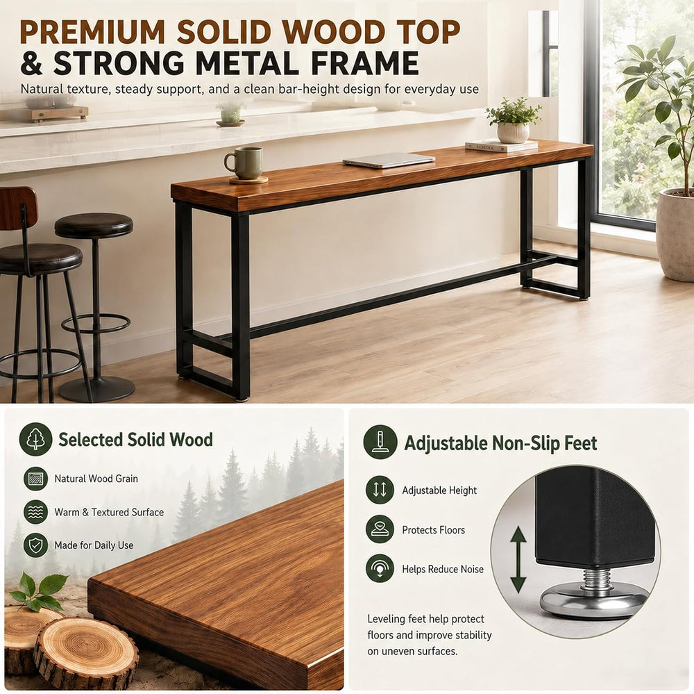 78.7" Solid Wood Bar Height Table, Long Narrow High Top Pub Table