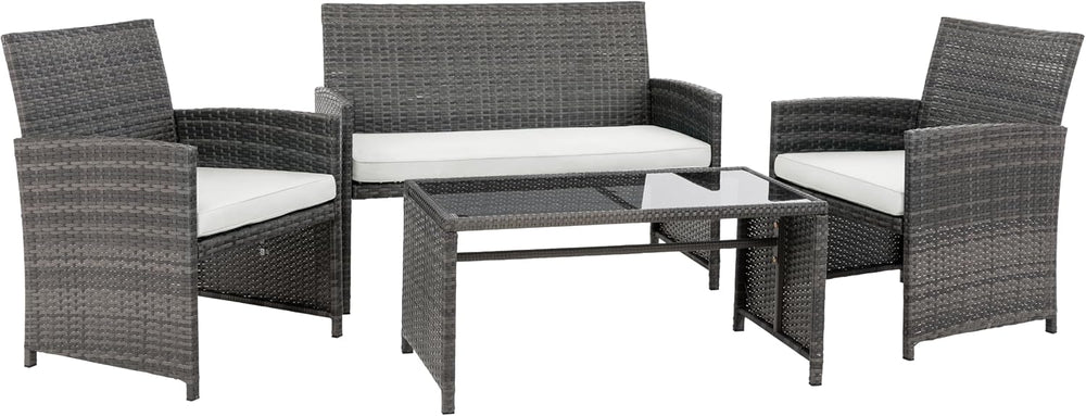 4 Piece Patio Ratten Set Outdoor Furniture Set Wicker Conversation Set with C...