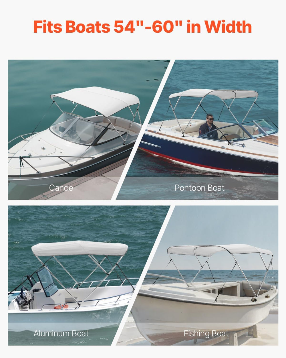 VEVOR 3 Bow Boat Bimini Tops, 600D Polyester Canopy with Aluminum Alloy Frame...