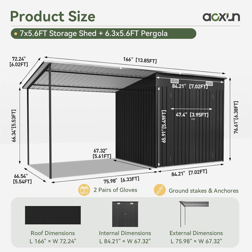 Aoxun 7x6FT Outdoor Storage Shed & Hardtop Canopy Gazebo Combo