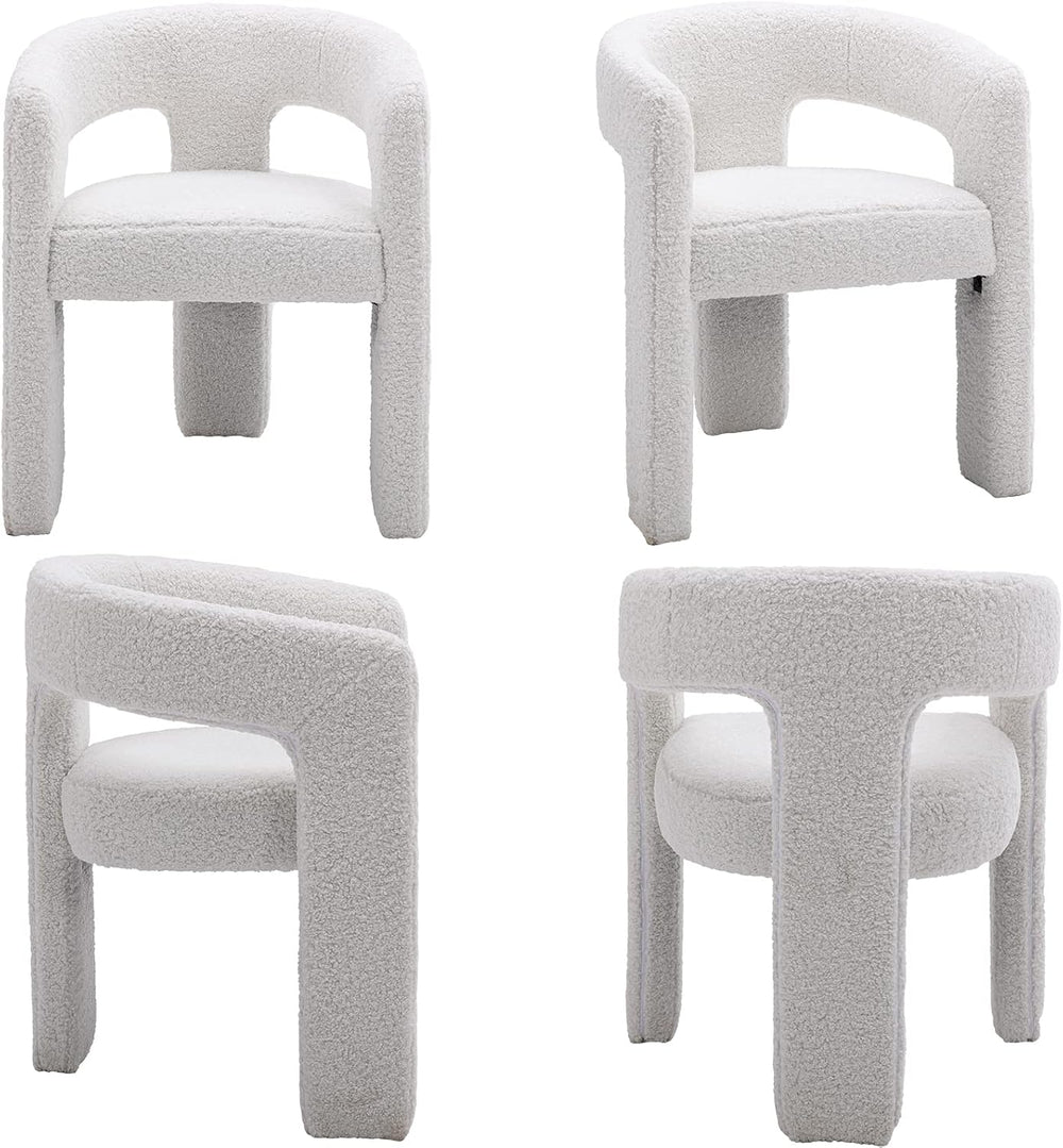 Modern Sherpa Barrel Dining Chair Upholstered Faux Fur Dining Room Chair with...