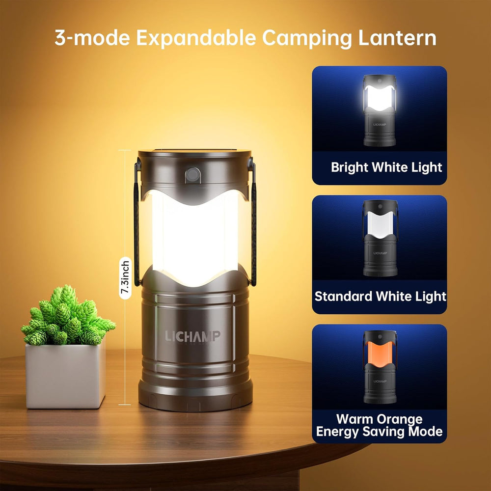 Lichamp 4-Pack Solar Camping Lantern, USB Rechargeable LED Lanterns Battery P...
