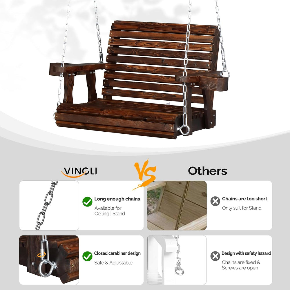 VINGLI 440 LBS Heavy Duty 1-Person Wooden Porch Swing, Rustic