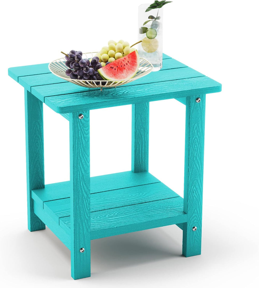 LUE BONA Adirondack Outdoor Side Table, 2-Tier Aruba Blue HDPS Patio End Tabl...