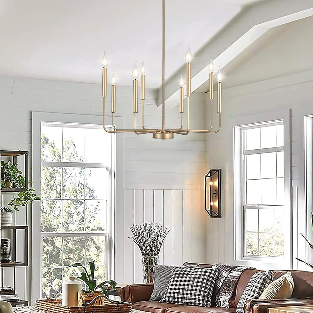 WOKNOS Modern Gold Farmhouse Chandeliers, 8-Light Industrial Metal Chandelier...