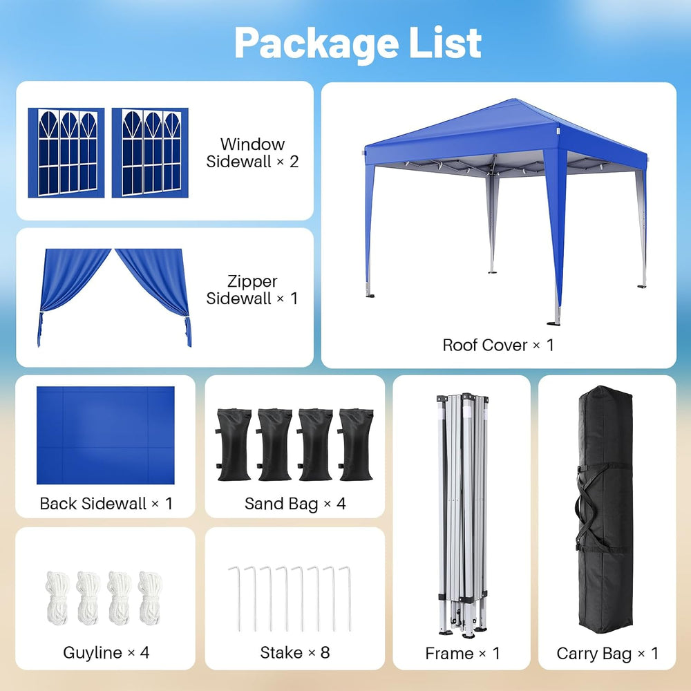 Driftalia 10x10 Pop Up Canopy Tent with 4 Sidewalls, Blue