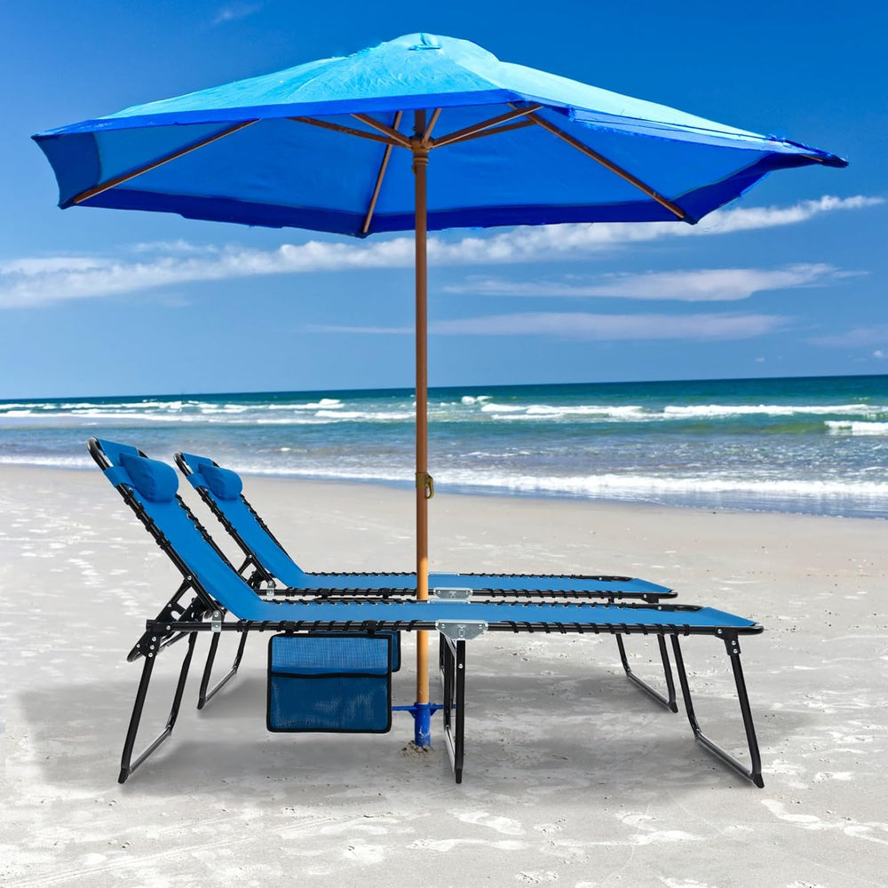 GYMAX Lounge Chairs for Outside, Extra High Folding Beach Tanning Lounger wit...