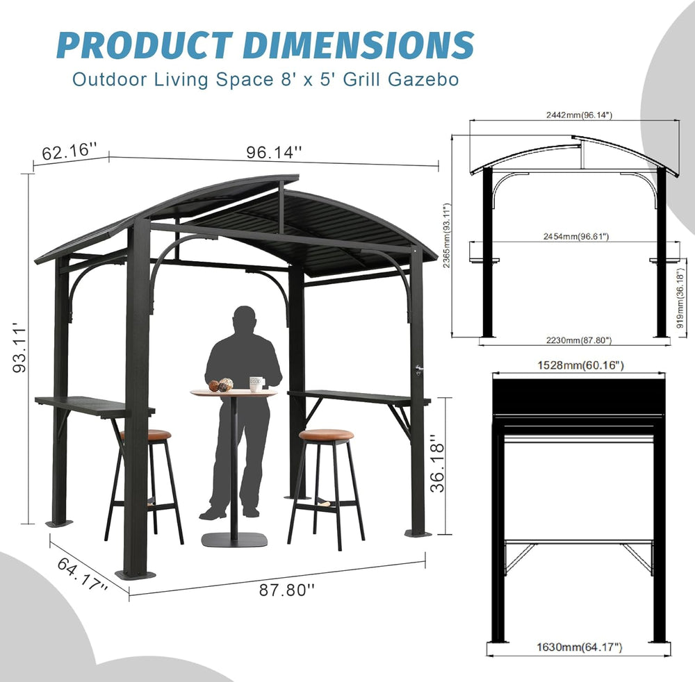 Domi Hardtop Grill Gazebo 8x5FT, Grill Canopy for Outdoor Grill w/Double Galv...