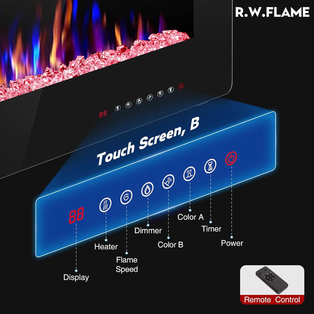 R.W.FLAME 60" Recessed and Wall Mounted Electric Fireplace, Low Noise, F...