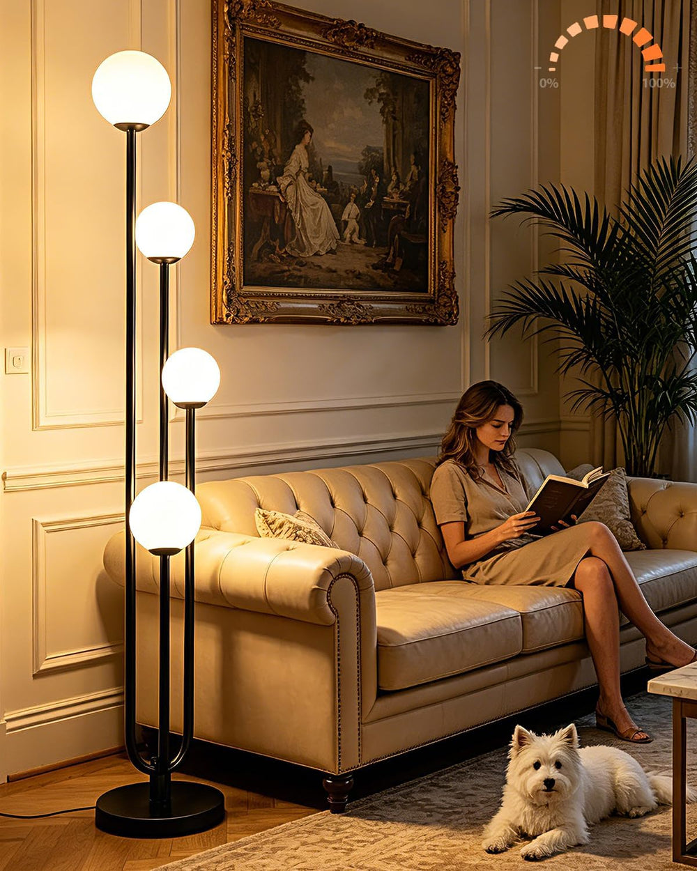 63IN 4-Light Dimmable Floor Lamp, Unique Black Tall Standing Lamps with Globe...