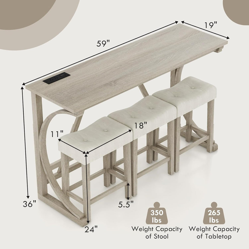 GIANTEX Small Dining Table Set - 4-Piece Bar Table and Chairs Set with Power ...