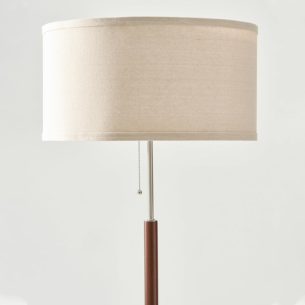 Brightech Carter LED Floor Lamp, Drum Shade with Walnut Wood Finish, Great Li...