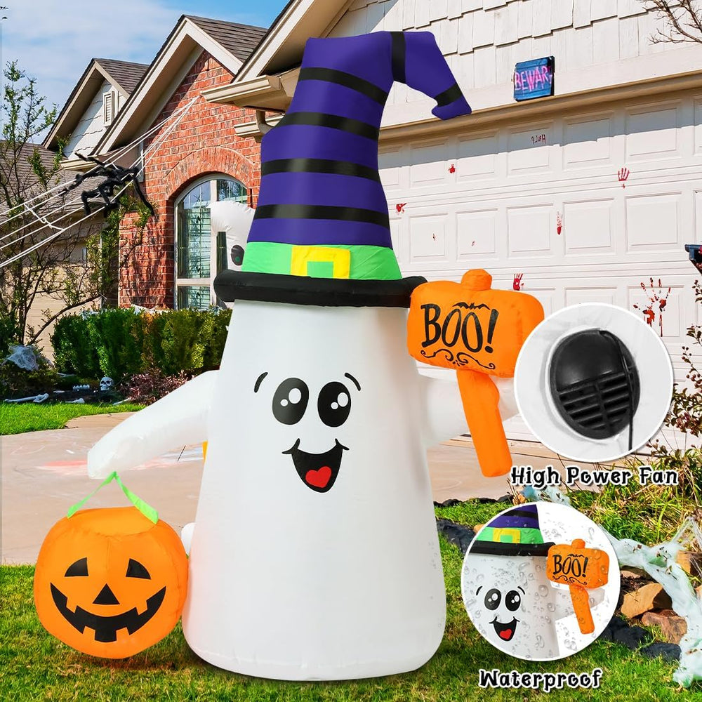 GOOSH 5 FT Halloween Inflatables Ghost Outdoor Decorations Blow Up Yard Cute ...