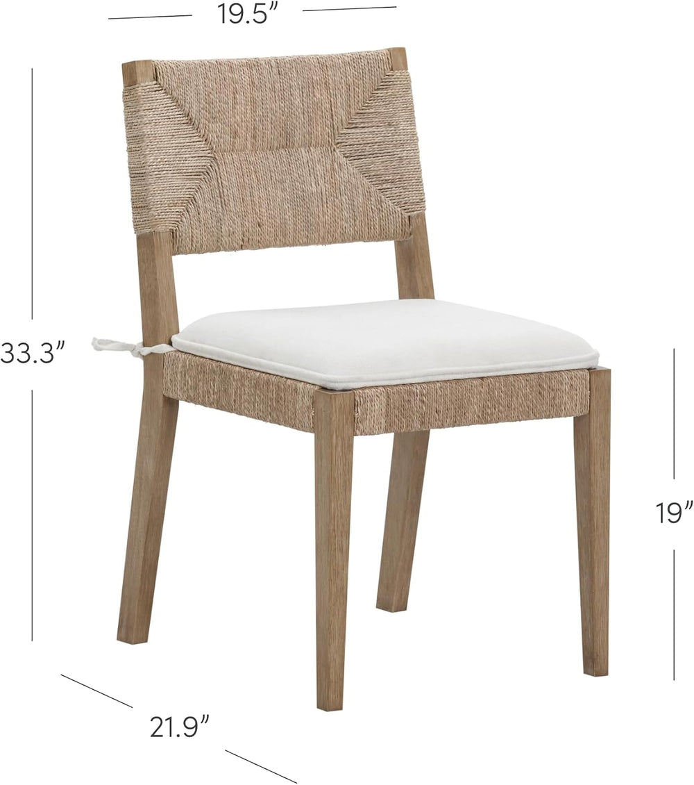 Beacon Boho Dining Chair Set of 4, Boucle Dining Chair with Seagrass Accent a...
