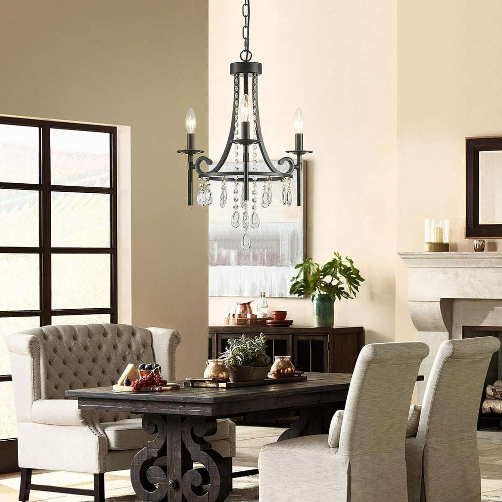 Small Crystal Chandelier, 3-Lights Modern Black Chandeliers for Dinning Room,...