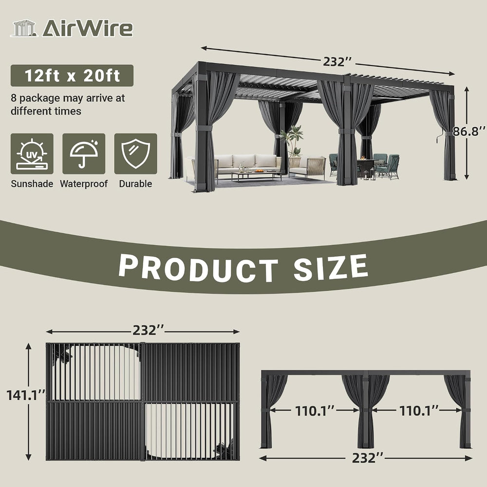 Airwire 12'x20' Louvered Pergola Aluminum Frame Gray