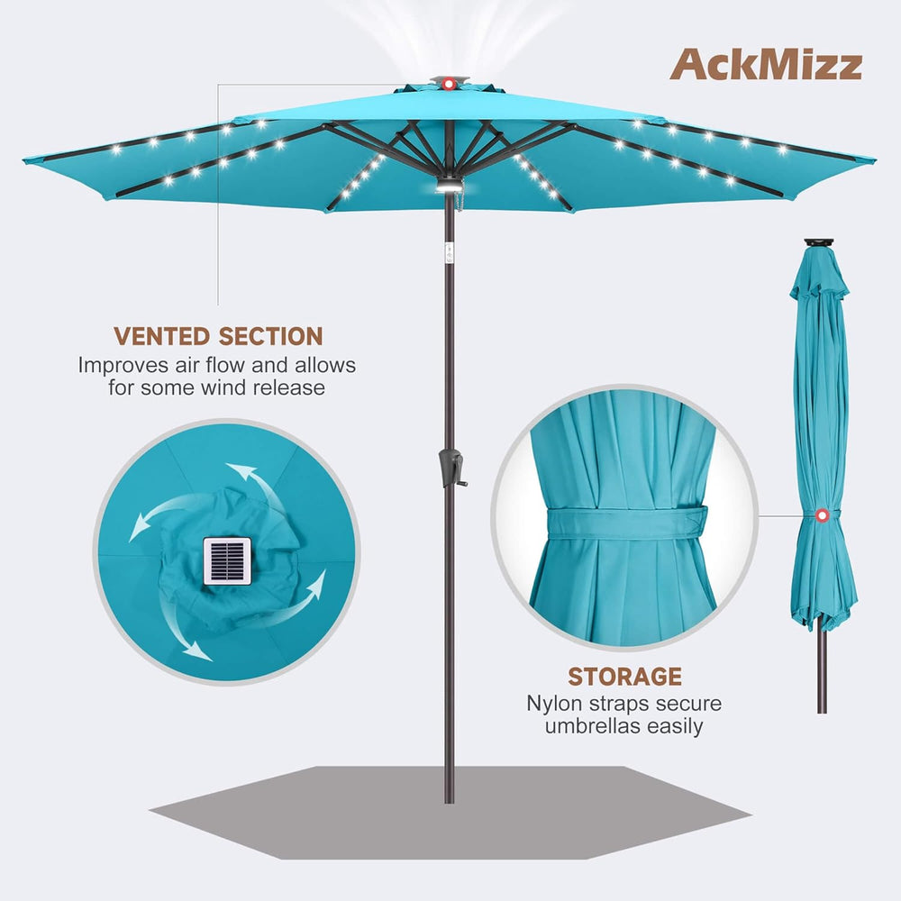 Solar Patio Umbrella with Centre Light, 9 ft Aqua Blue