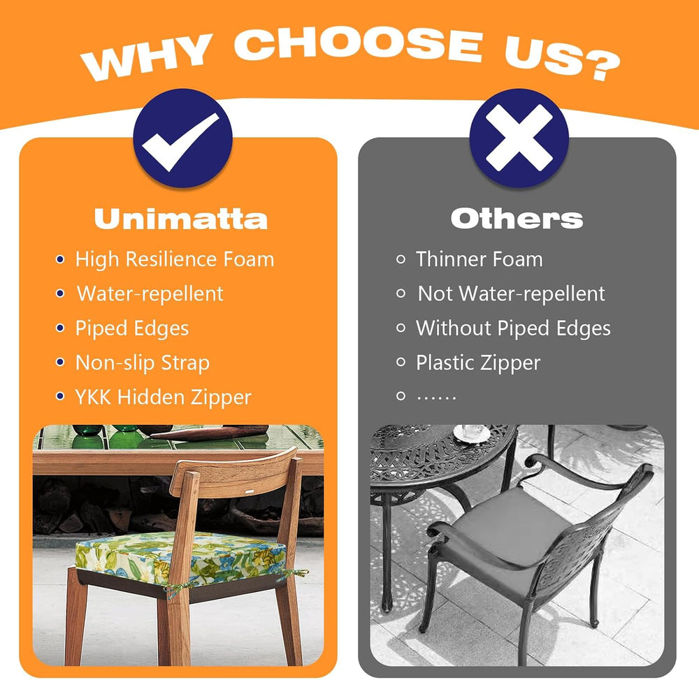 Unimatta Square Corner Seat Cushions, 19" x 19" x 3", Set of 4...