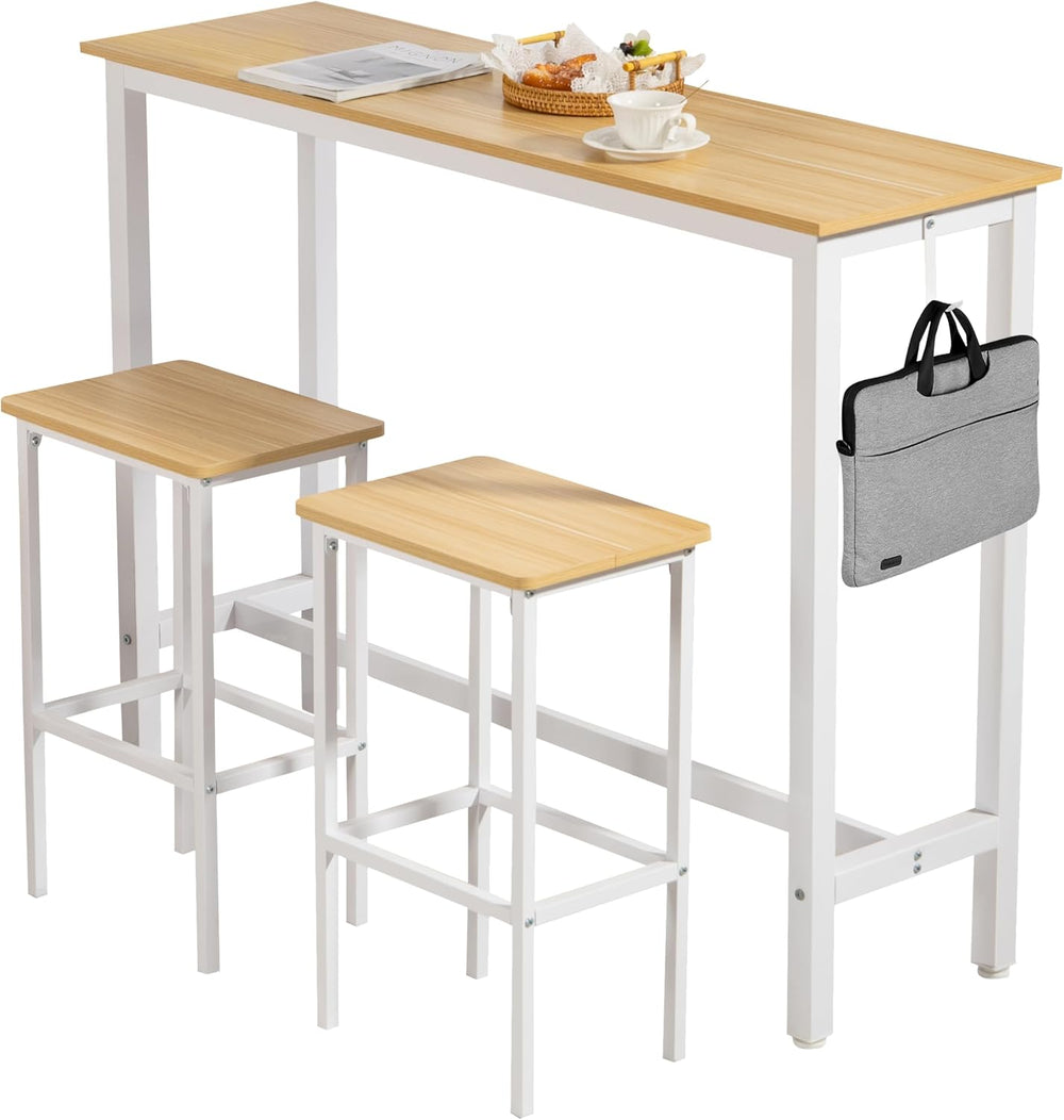Finnhomy 52.7" Industrial Bar Table Set with 2 Stools - Counter Height D...