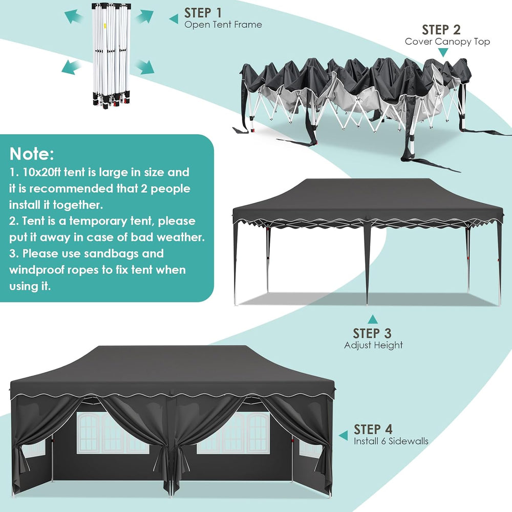 MAMIZO 10x20ft Pop up Canopy Tent w/6 Sidewalls, Canopy Tents for Parties