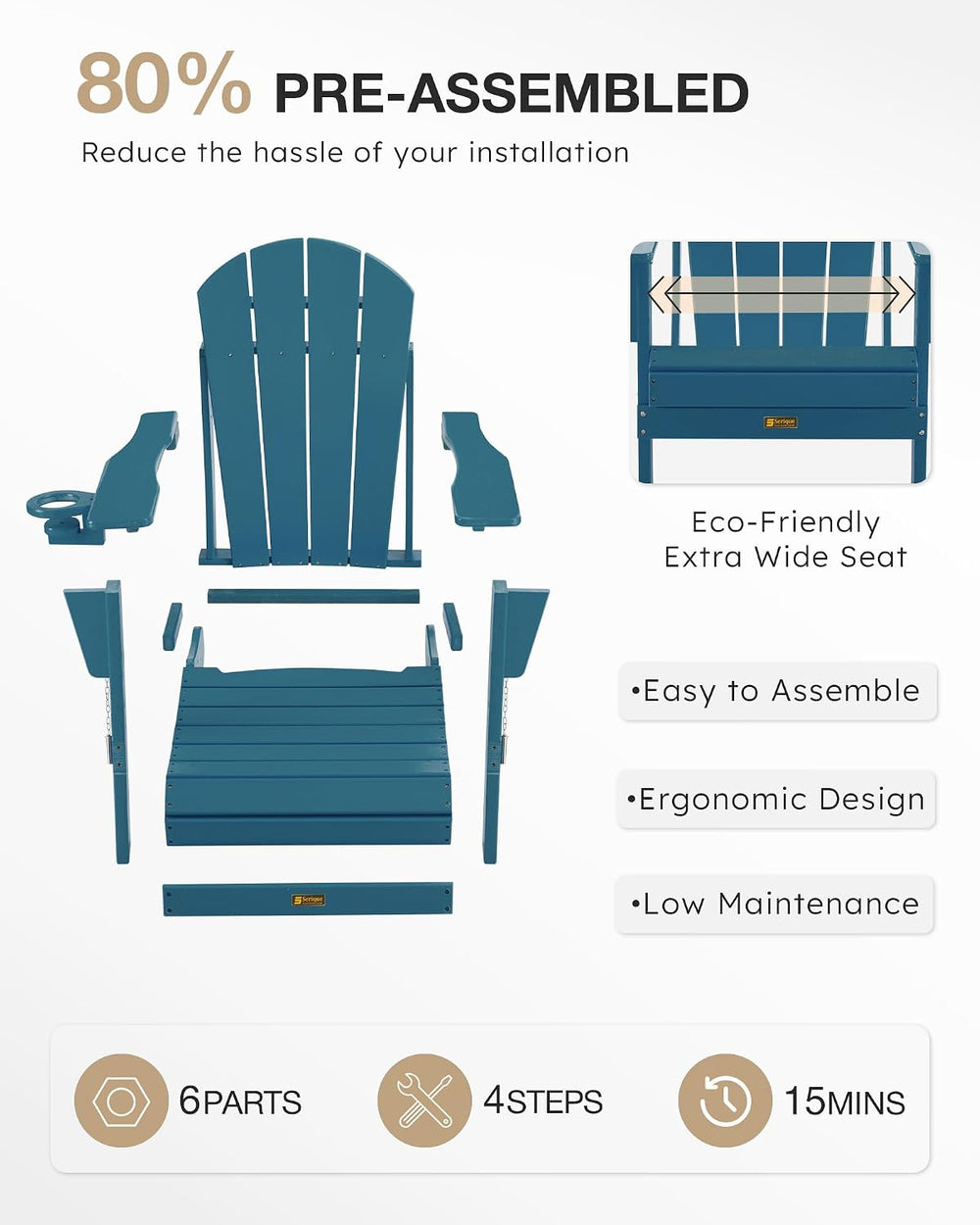 Folding Adirondack Chair Wood Texture, Patio Chairs Weather Resistant, Outdoo...