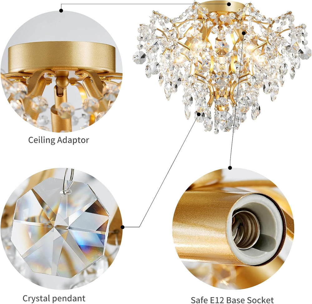 WUZUPS 5-Light Crystal Chandelier Flushmount Ceiling Light Modern Lighting Fi...
