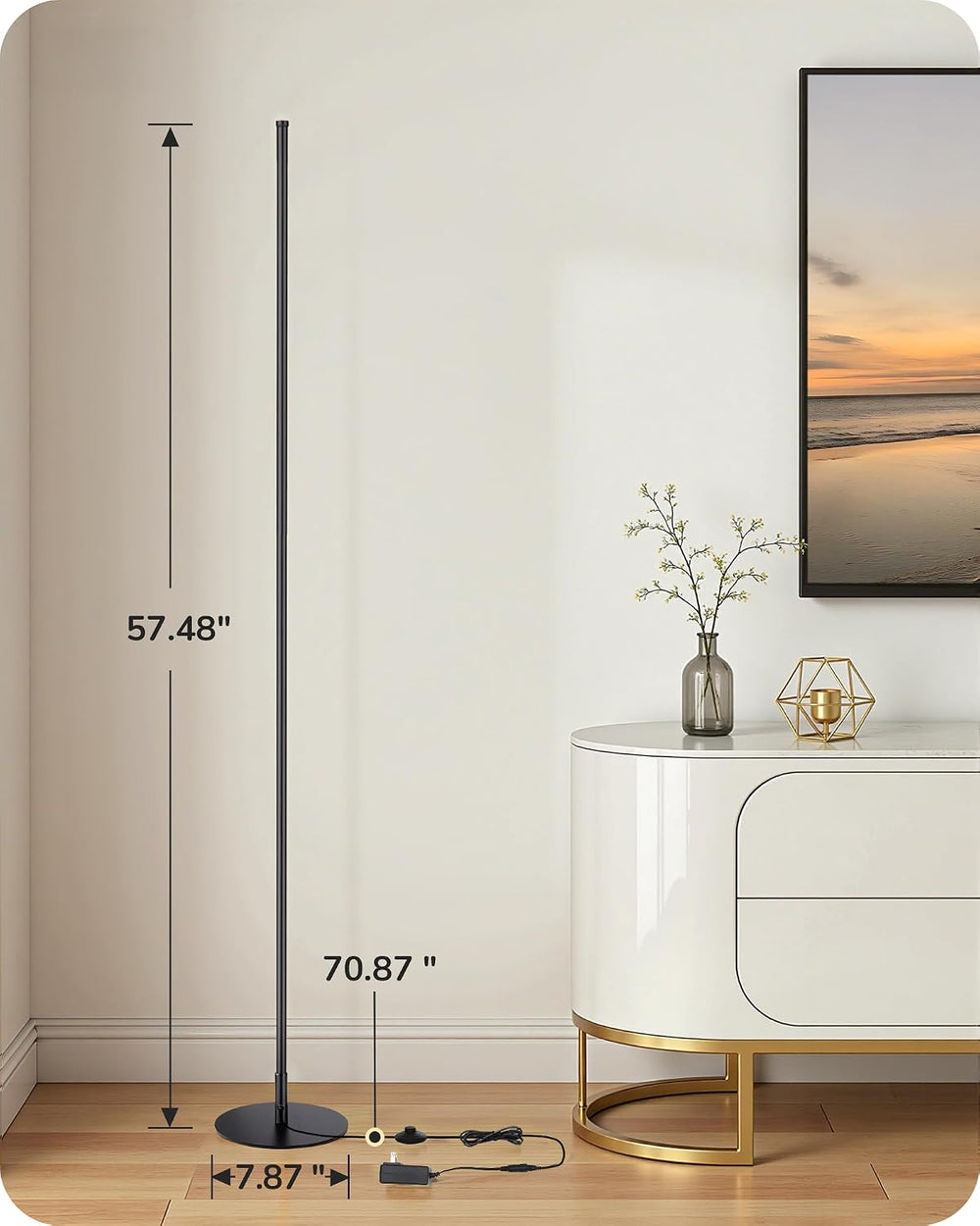 EDISHINE 57.5" Floor Lamp with Remote & Foot Switch, Dimmable & ...