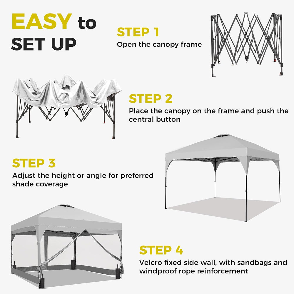 GDY 12x12 FT Pop Up Canopy Outdoor Tent with One Push Setup, Sunshine Setup G...