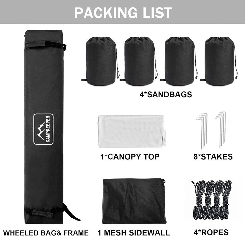 KAMPKEEPER 10x10 Pop-Up Canopy Tent, Waterproof Portable Shade with Screen Wa...