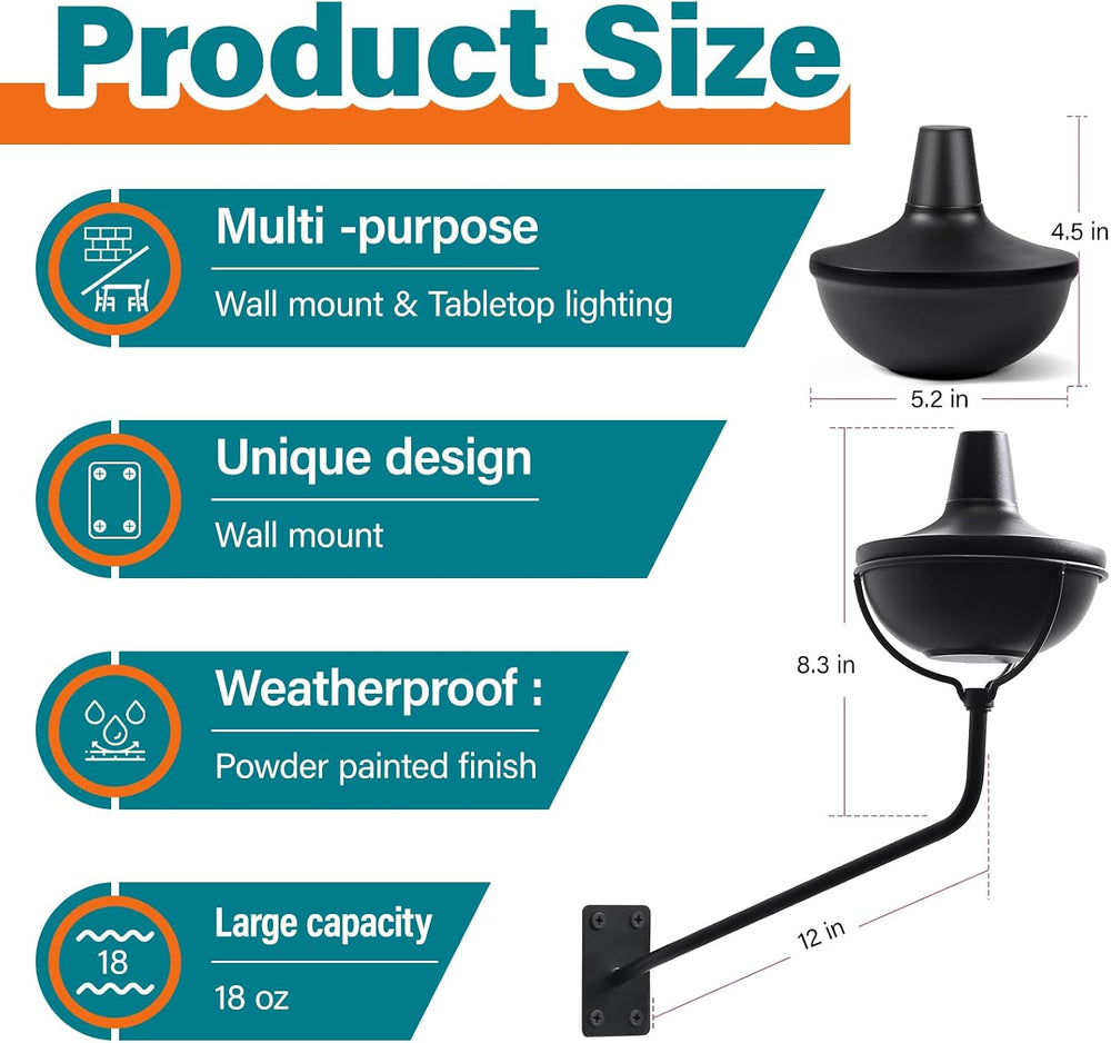 Wall Mounted Citronella Torches Set of 6, 24 oz Garden Torches for Outside, R...