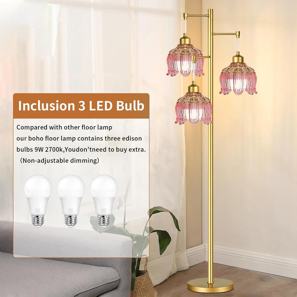 ILLMTW Glass Floor Lamp for Living Room,Bedroom,Gold Flower Mid Century Moder...