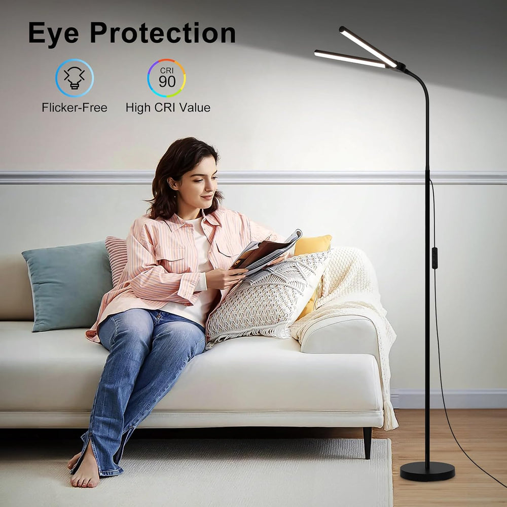 LED Floor Lamp, 18W/2000LM Bright Reading Floor Lamp for Office with Double H...