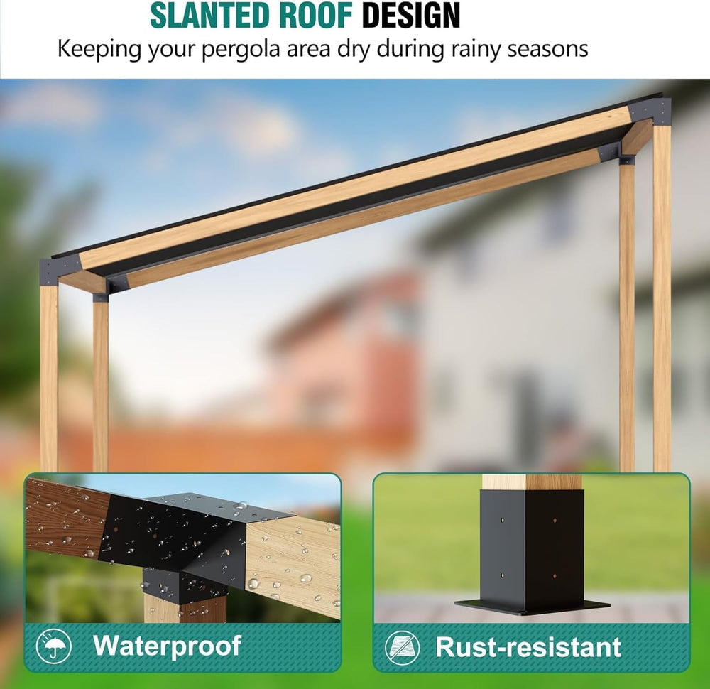 JEXALINE Heavy-Duty 15°Sloped-Roof Single-Bay Pergola Bracket Kit for 4"...